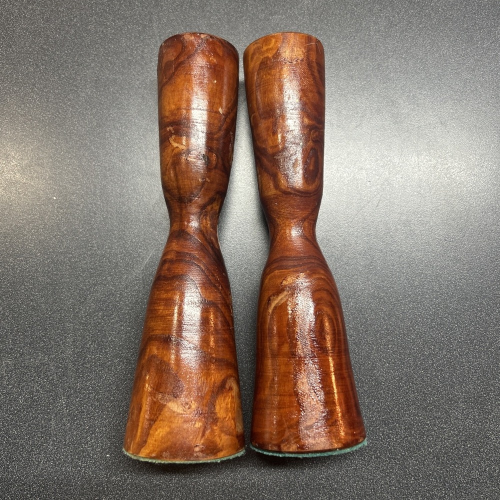 Vintage Candle Stick Holders Artisan Turned Wood Mid Century Era Art Pieces